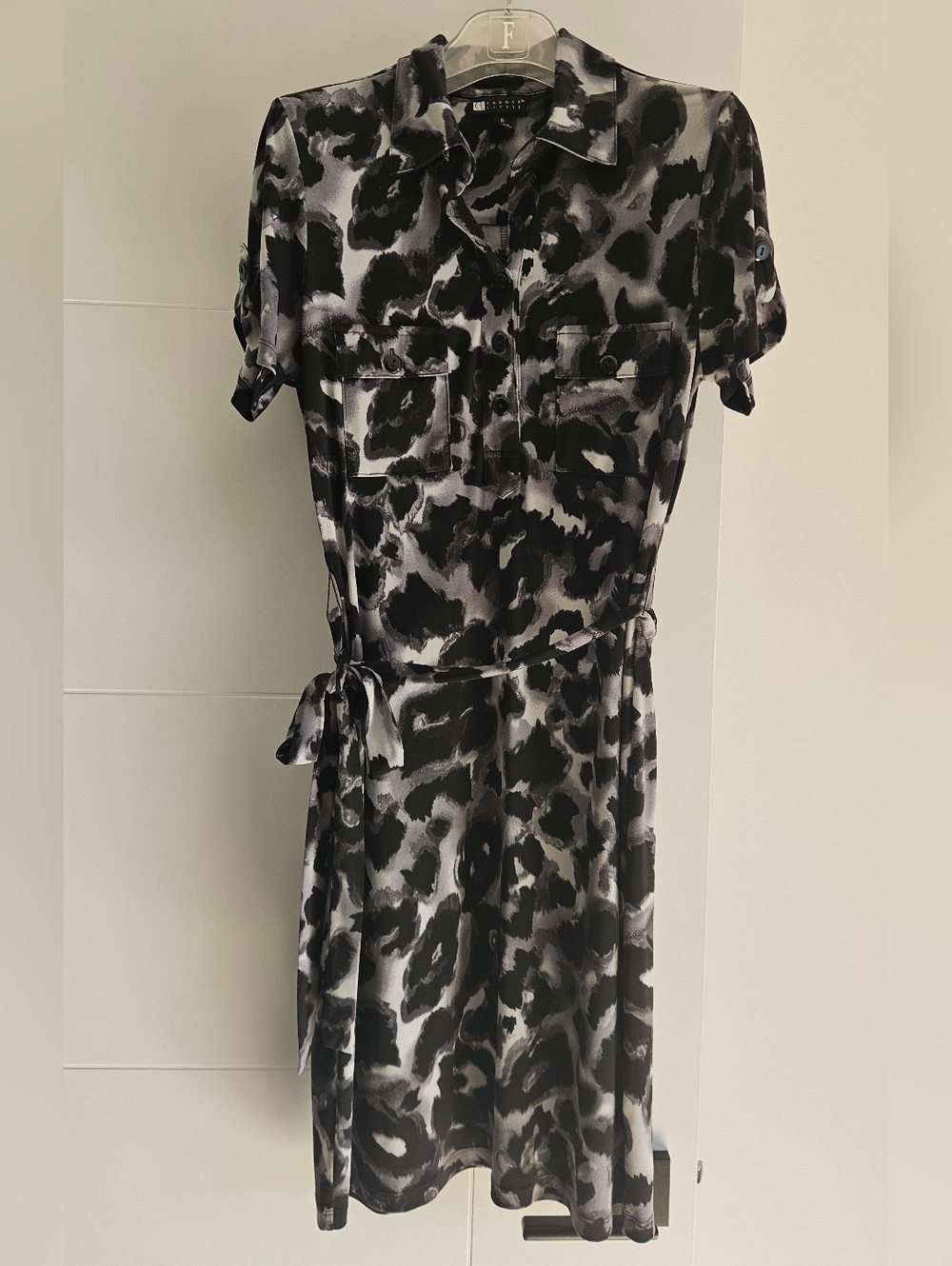 🎉Carole Little sz 6 Career Belted Collared Dress S/M Short Slv Animal Print